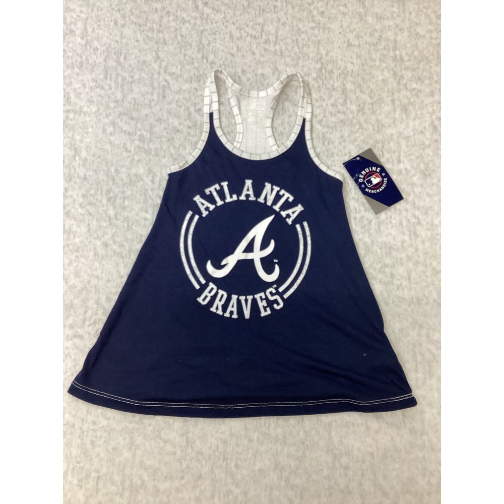 Atlanta Braves Girls Navy Pinstripe Racerback‎ Tank Top MLB Size M 7/8 NEW…..